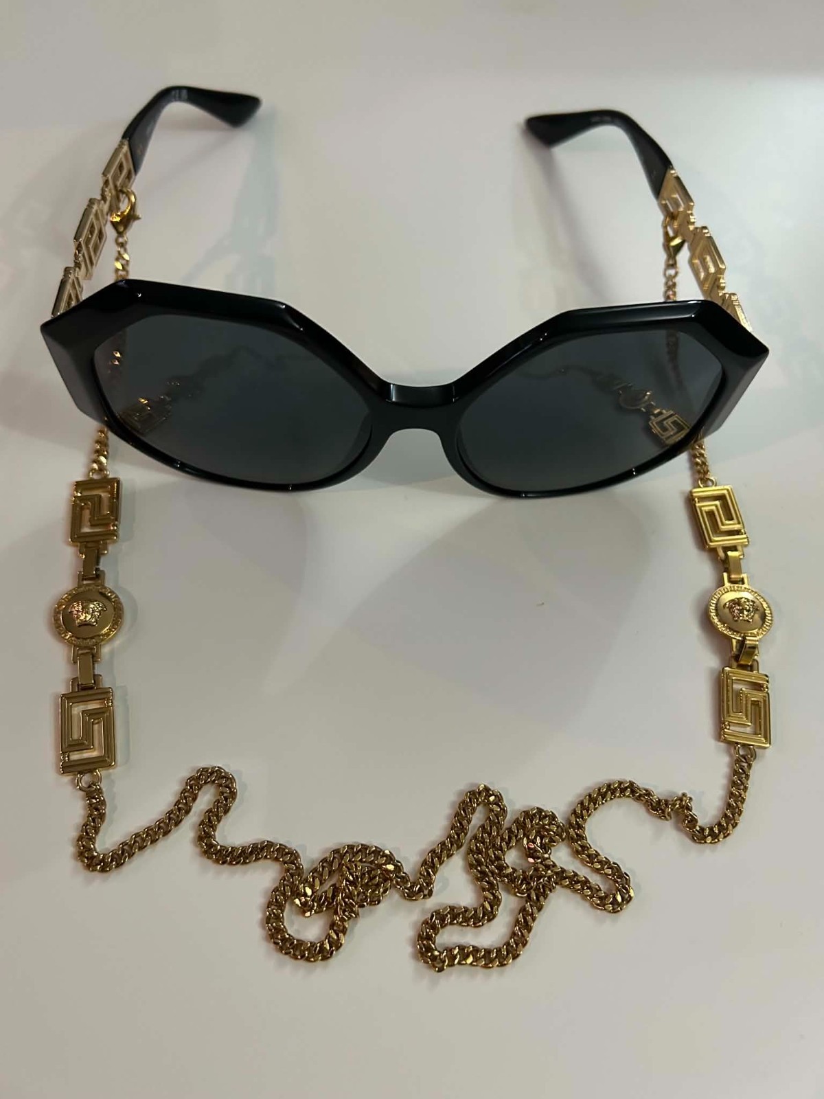 Versace Womens Sunglasses Black with Logo Chain