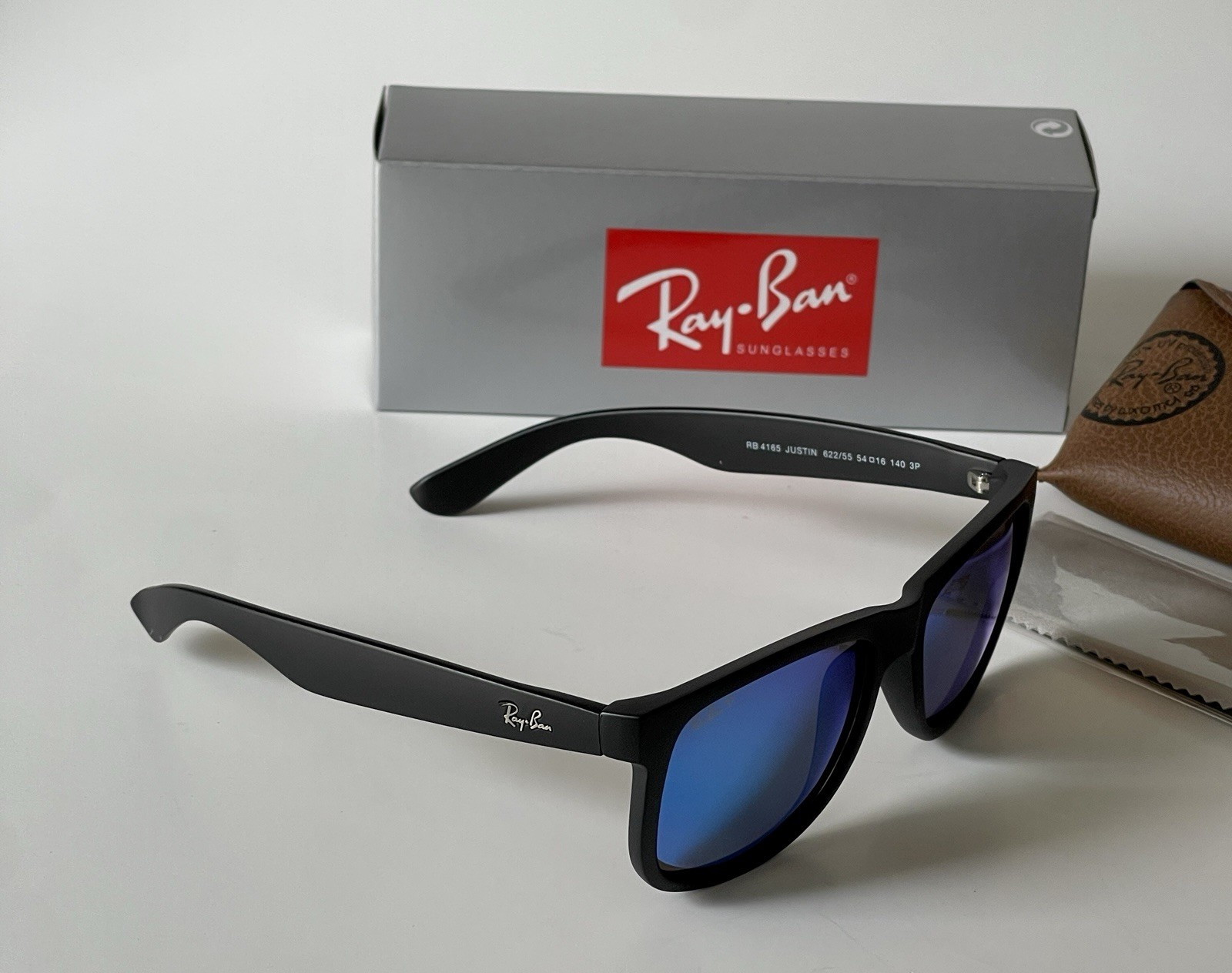 Ray-Ban Justin RB4165 Polarized Sunglasses Blue Mirror Lens UV400 Black 54mm