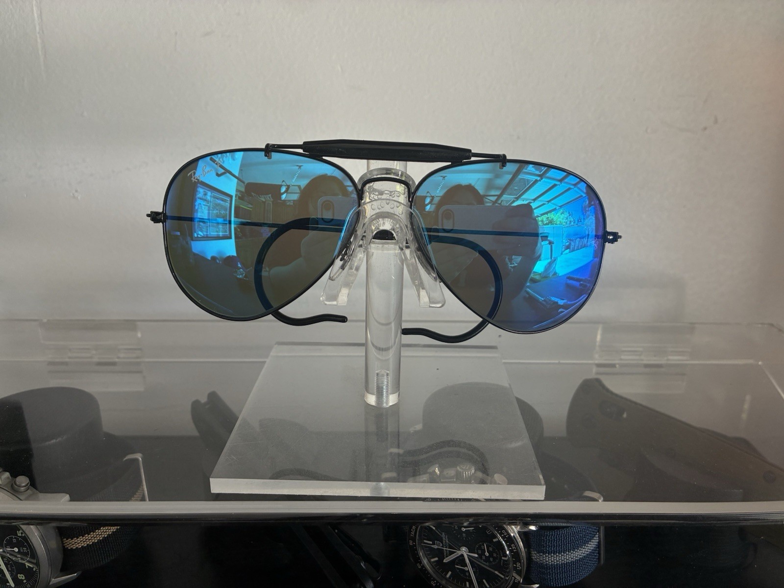 Ray-Ban RB3030 Outdoorsman L9500 Sunglasses Black Frames, 58-14, Polarized Blue