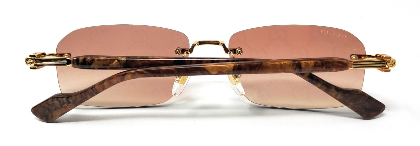Gucci Rectangular Rimless Sunglasses w/Case GG1221S 004, Gold /Brown 140mm NEW
