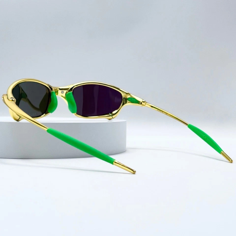 Vintage Oakley Juliet 1.0 X-Metal Gold Frame Blue Iridium Lens Green Arm