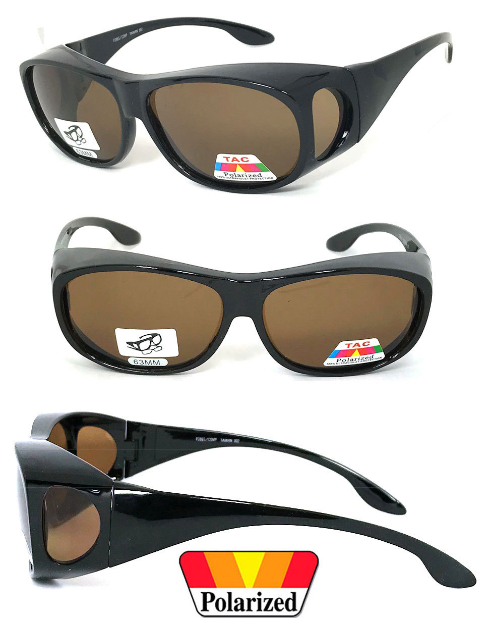 POLARIZED Cover Put Fit over Sunglasses wear Rx glass Fit Driving Brown Lens