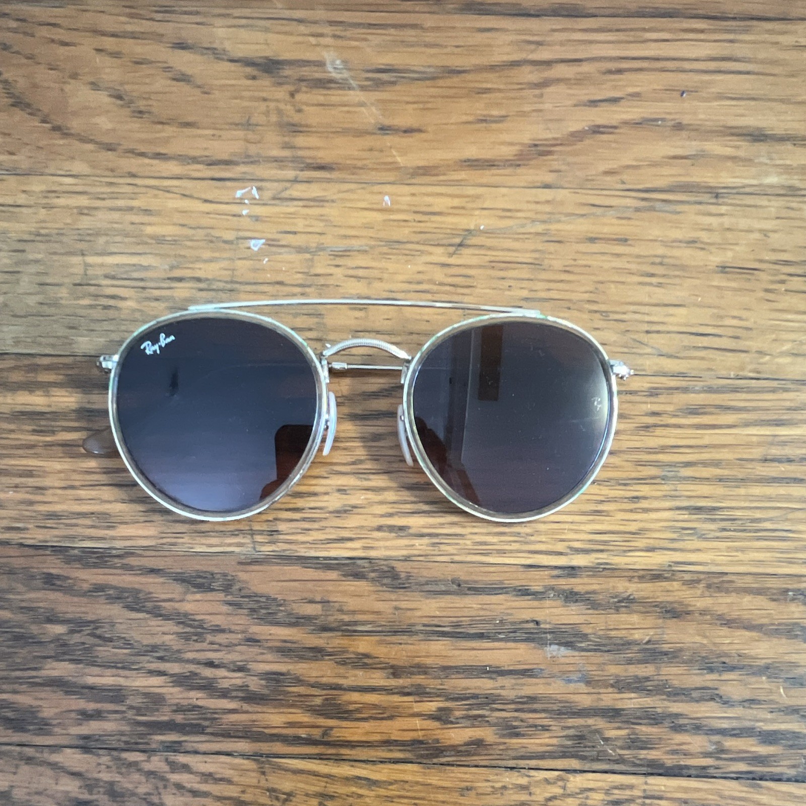 Ray-Ban Men’s Round Sunglasses gold Metal Frame Gray Gradient Glass Lenses