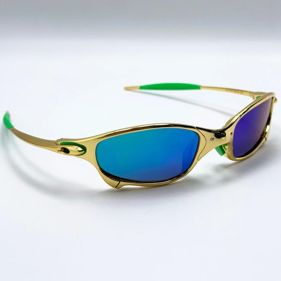 Vintage Oakley Juliet 1.0 X-Metal Gold Frame Blue Iridium Lens Green Arm