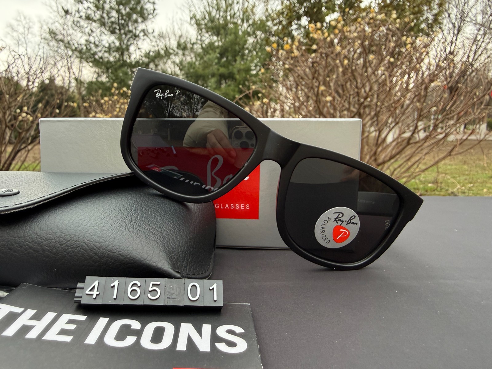 RAY-BAN RB4165 Justin Sunglasses Black Frame Polarized Grey Lens