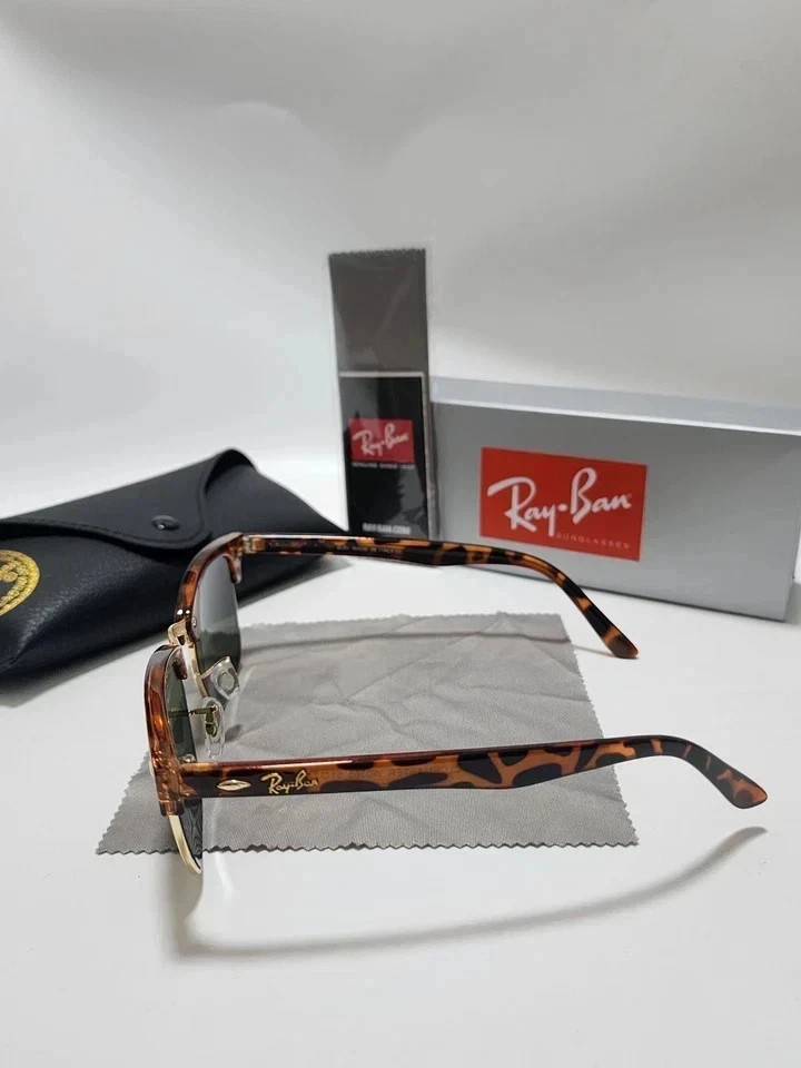 Unisex Ray-Ban RB3016 Clubmaster Sunglasses Tortoise Frame Green Lens 51mm