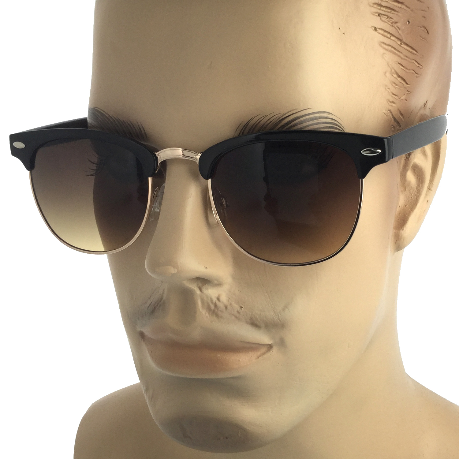 MENS Large Retro Sunglasses Classic Vintage Style Gold Cool Half Frame Horn Rim