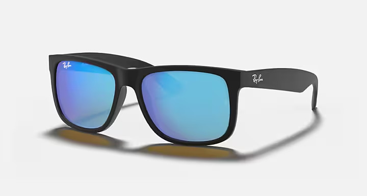 Ray-Ban RB4165 Justin Matte Black Blue Mirror Sunglasses 54mm Square