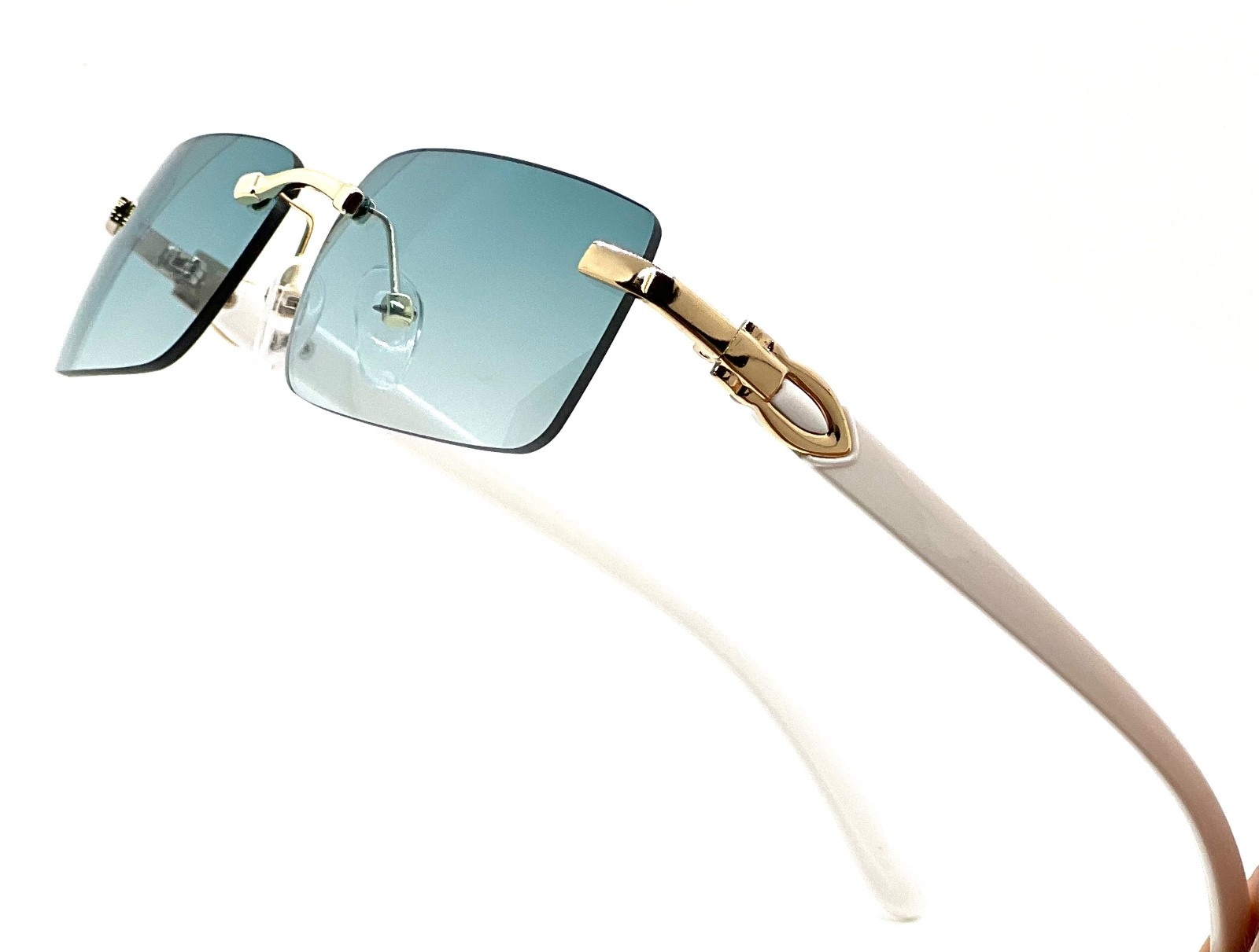 Men’s Vintage Gold Frame Rimless Hip Hop Black Woodgrain Clear Lens Glasses