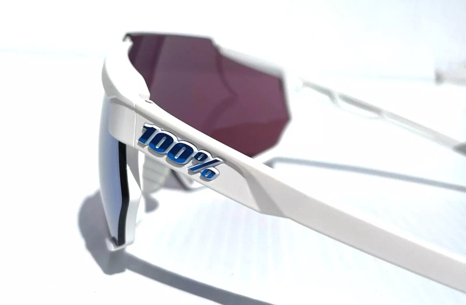 100% Percent RACETRAP 3.0 Matte White HiPER Blue Mirror Sunglass 60004-00001