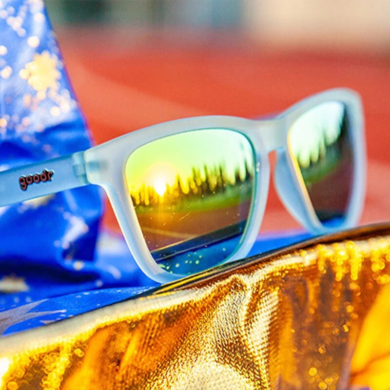 Goodr Sunglasses “SUNBATHING WITH WIZARDS” Light Blue Frame! Best Seller!