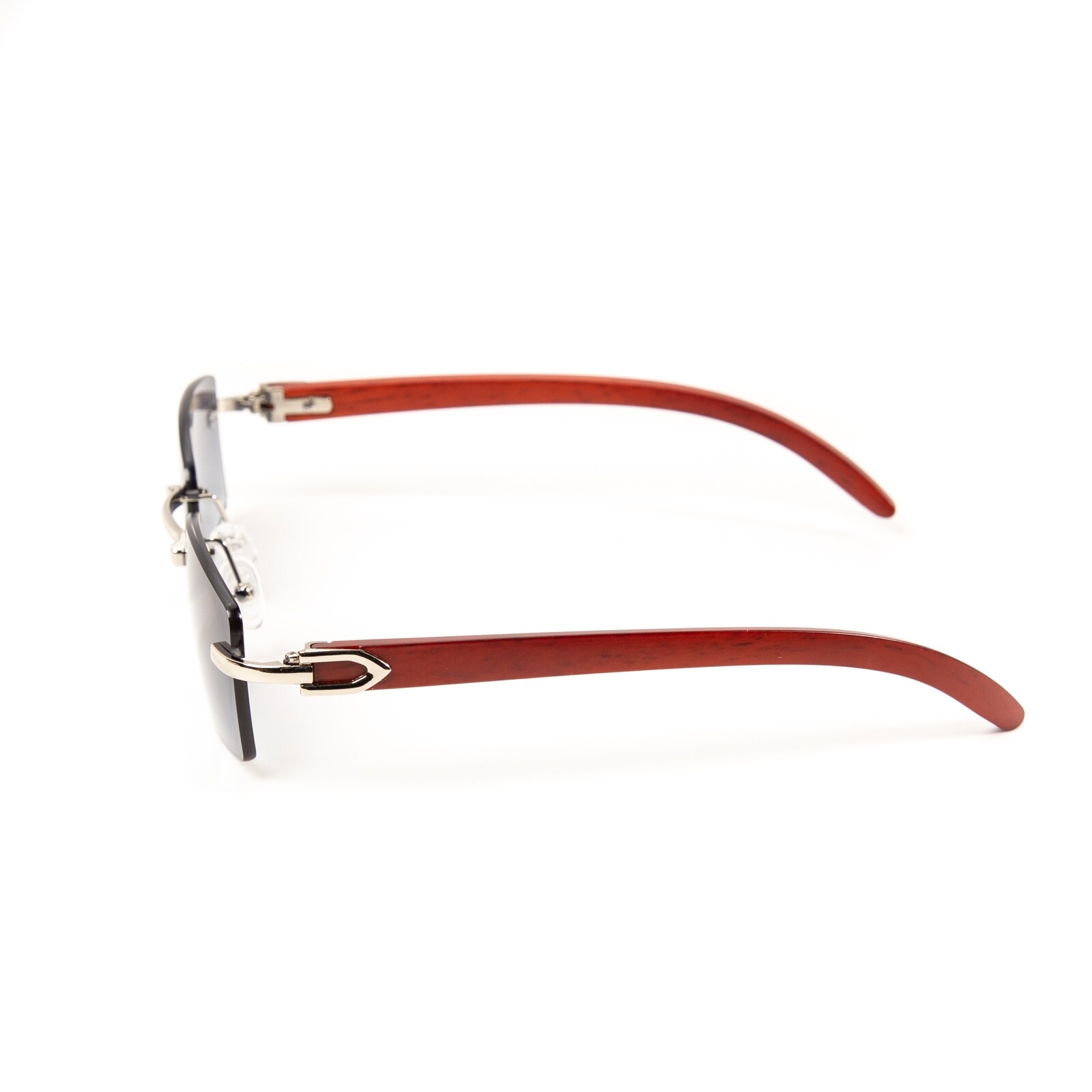 Men’s Luxury Woodgrain Rimless Silver Frame Blue Gray Tinted Sunglasses