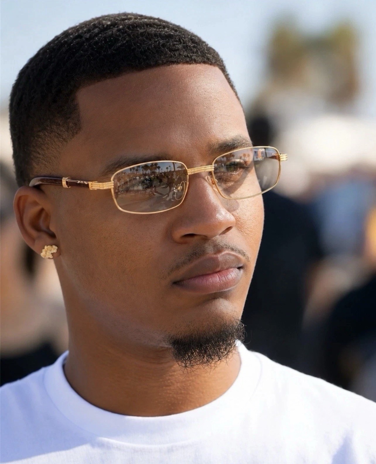 Mens Hip Hop 18k Gold Frame Rectangle Clear Lens Wood Grain Retro Eye Glasses