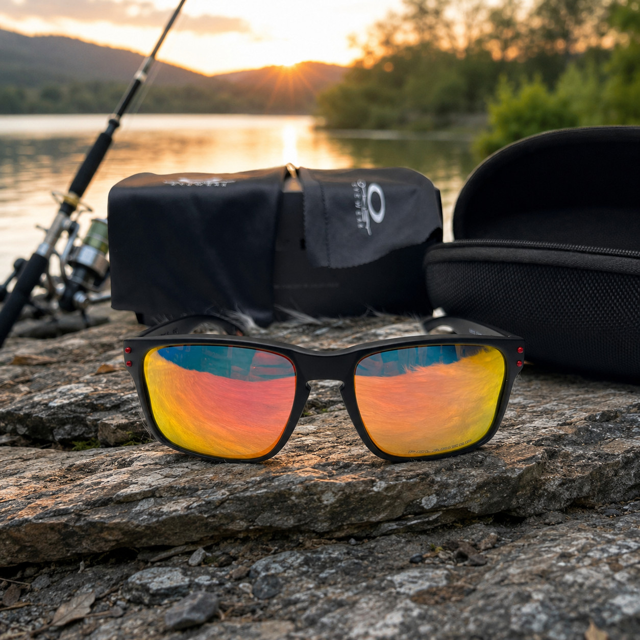 Oakley Holbrook Sunglasses Matte Black Frame Fire Red Polarized Lens New