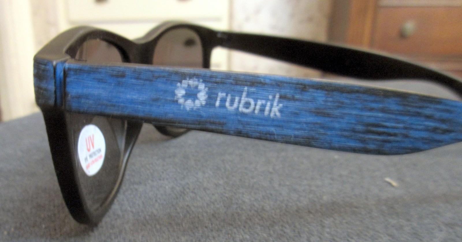 Rubrik Co. Promotional Sunglasses Blue Wood Grain Style – UV Protection – NEW