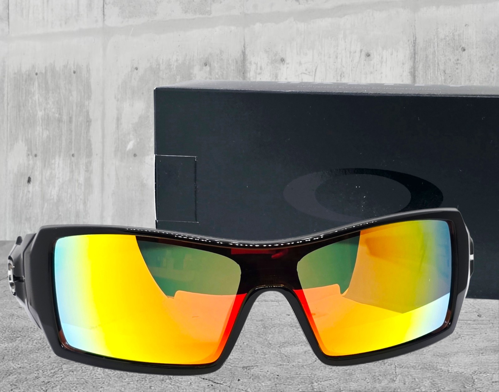 Custom OAKLEY black OIL RIG +(aftermarket) fire POLARIZED sunglasses NEW IN BOX!