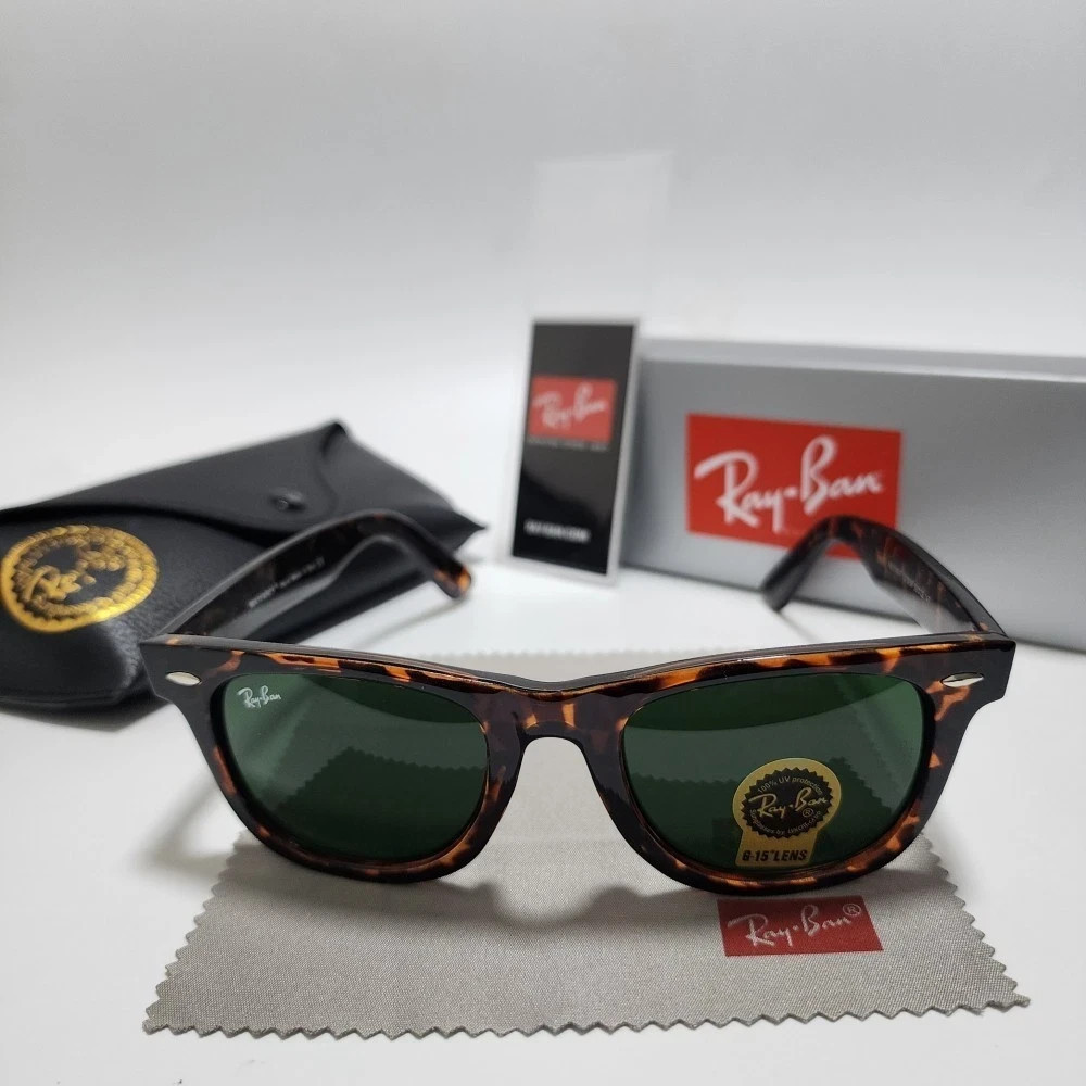 NEW ORIGINAL RAY-BAN WAYFERER TORTOISE SUNGLASSES G-15 GREEN LENS RB2140 50MM