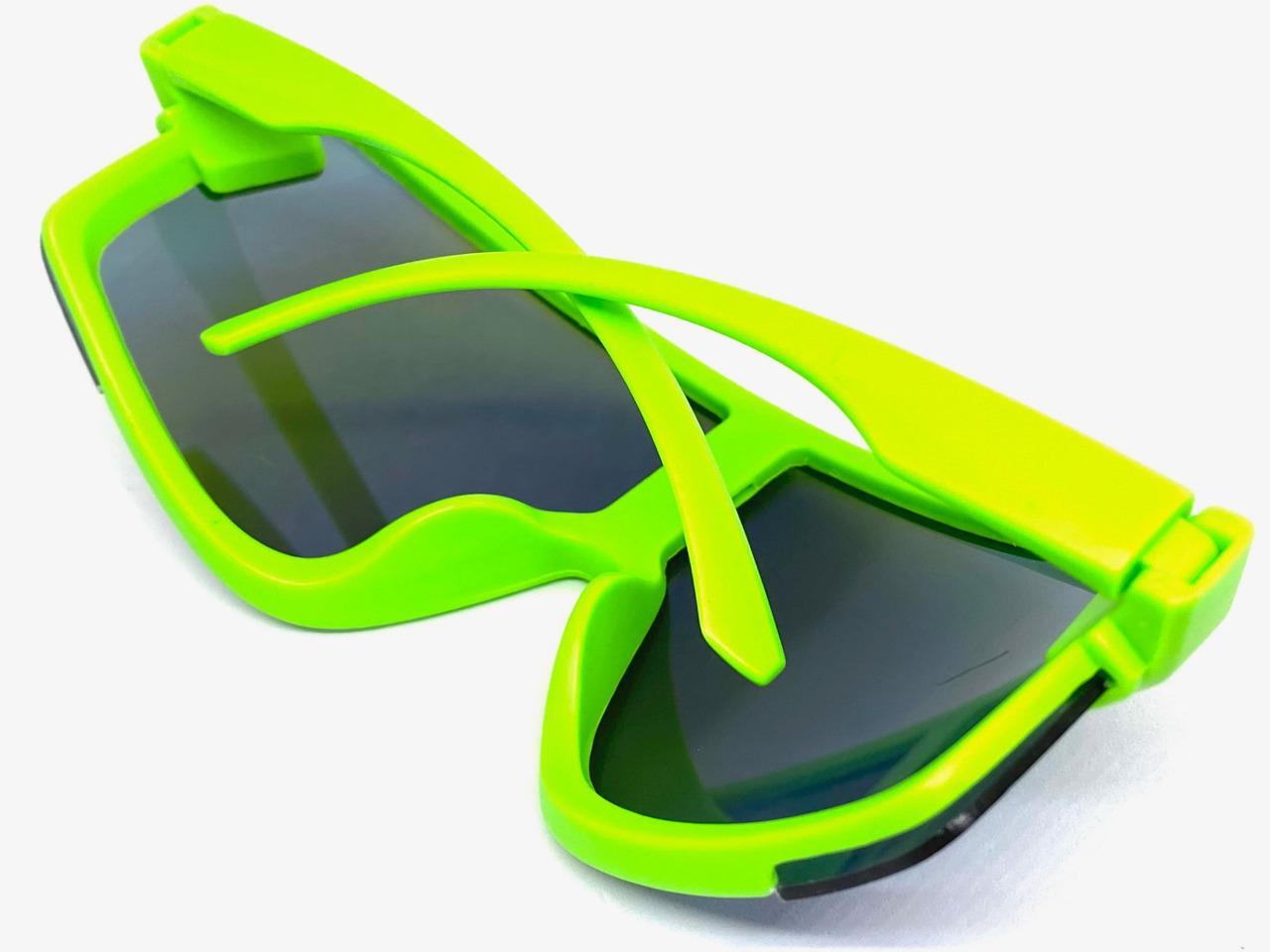 OVERSIZED EXAGGERATED Modern Retro Shield SUN GLASSES Large Big Neon Green Frame