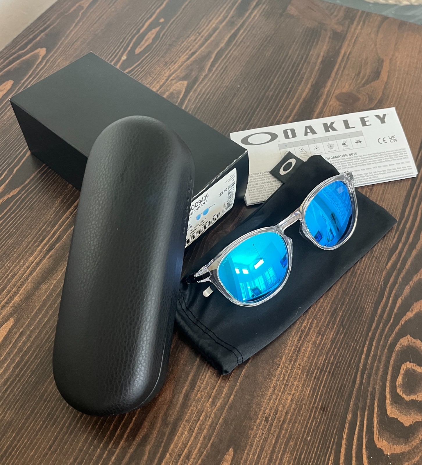 Oakley Pitchman R- Sunglasses Clear Frame BluePrizm Sapphire Lens w/ Hard Case