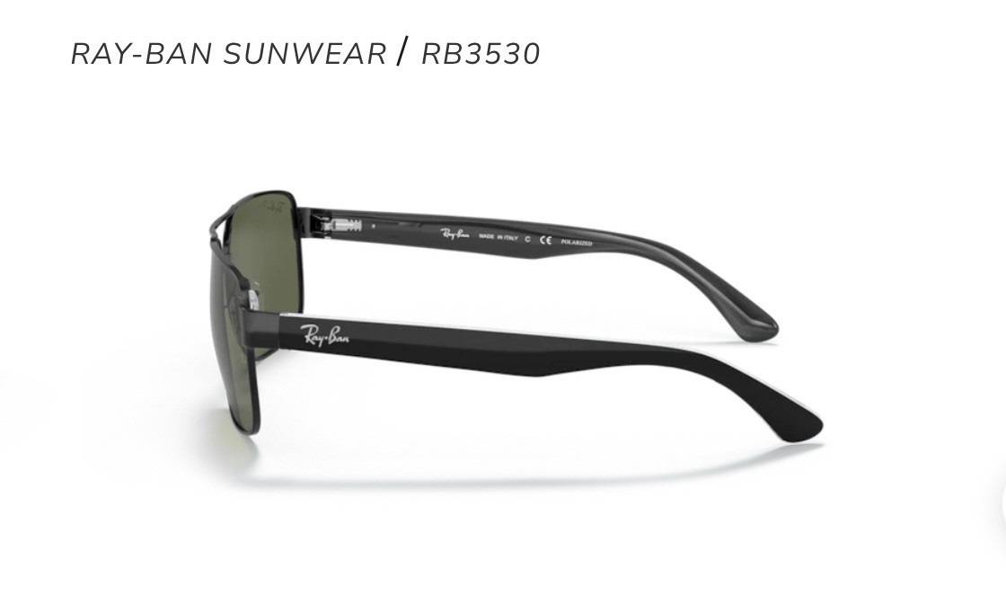 Ray Ban RB3530 Polarized Rectangle Sunglasses Black/Green 58-17 140mm