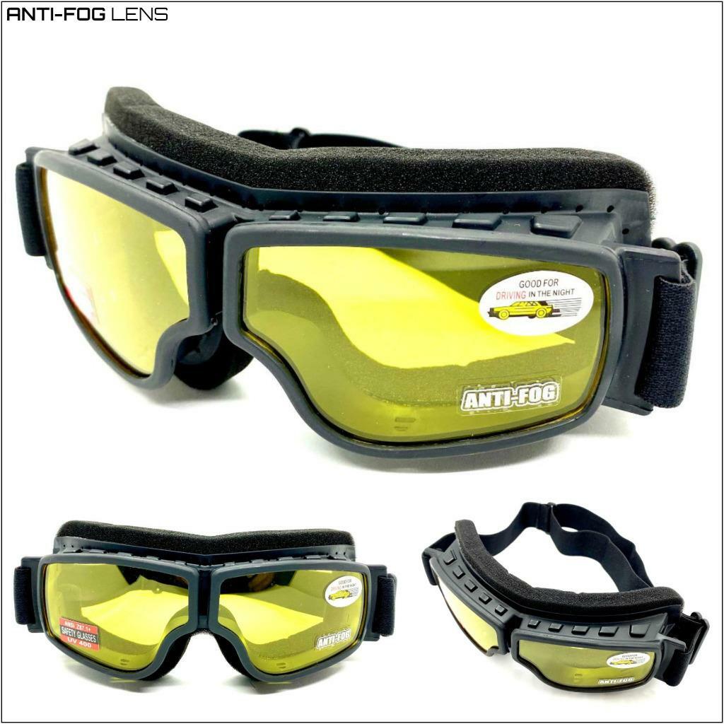 MOTORCYCLE Riding Padded Safety Protective GOGGLES Anti-Fog Lens Fit Over Helmet
