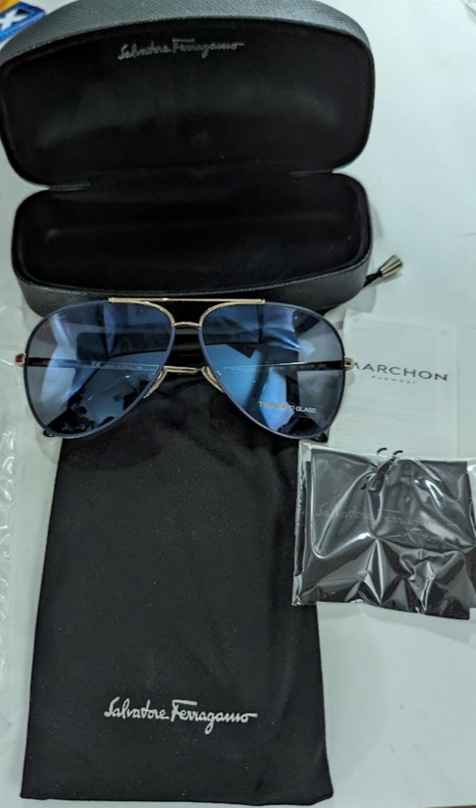 Salvatore Ferragamo SF131SG Aviator Sunglasses Italian– Gold & Blue (Unisex) New