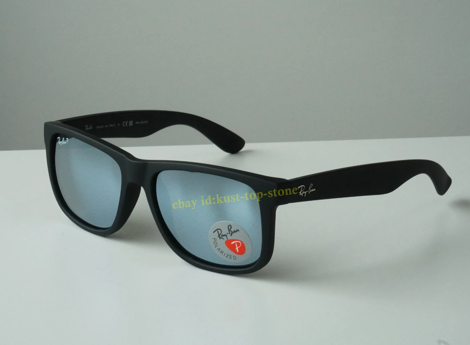 Ray-Ban Justin RB4165 Polarized Sunglasses Rubber Black Grey Mirror Silver 54mm