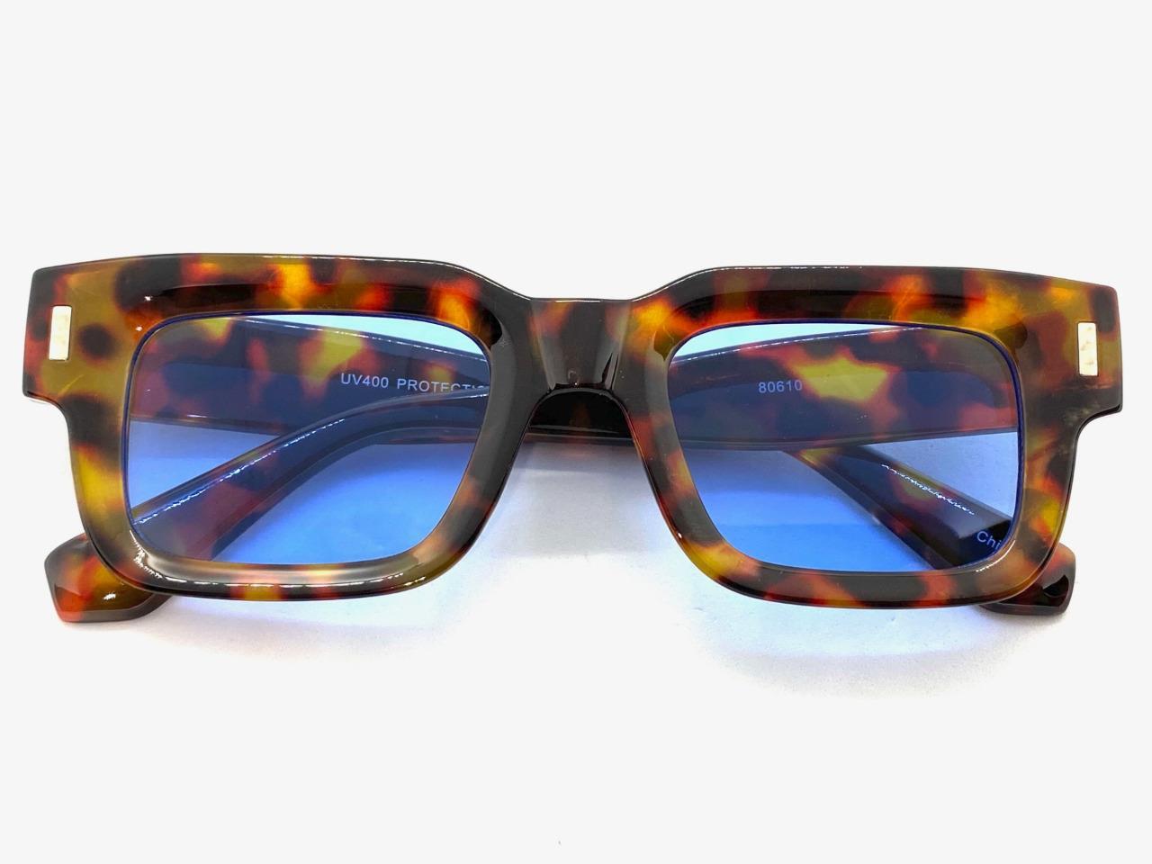 Men Classic Vintage Retro Style SUNGLASSES Thick Square Tortoise Frame Blue Lens