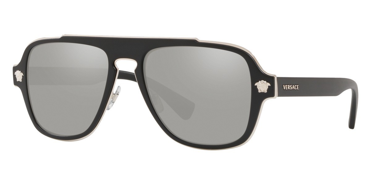 New Versace Man Irregular Sunglasses VE2199 10006G Black/Grey Mirror Silver 56mm