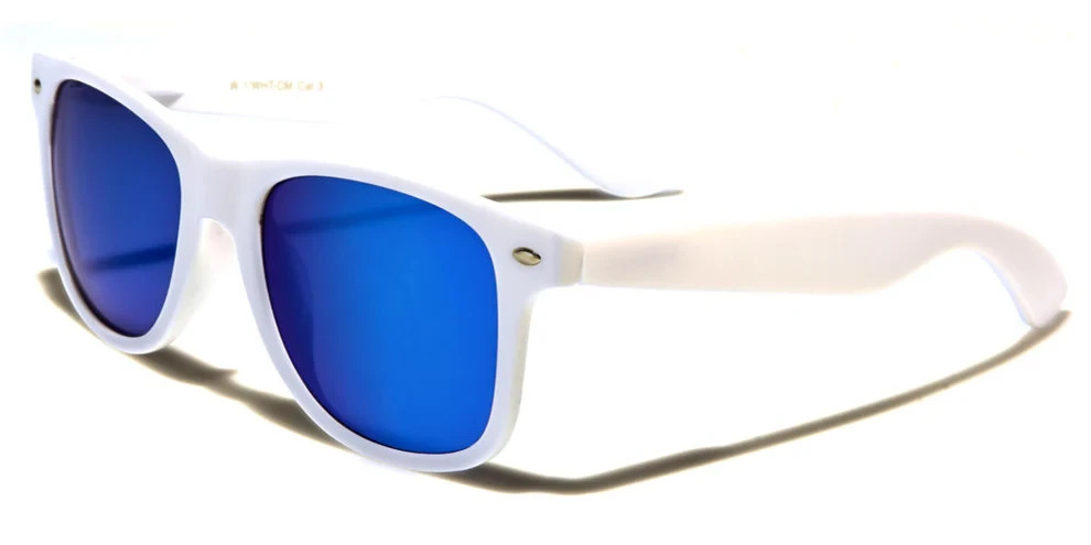 Unisex Square Frame Classic Mirrored Blue Lens Sunglasses Flexible Spring Hinge