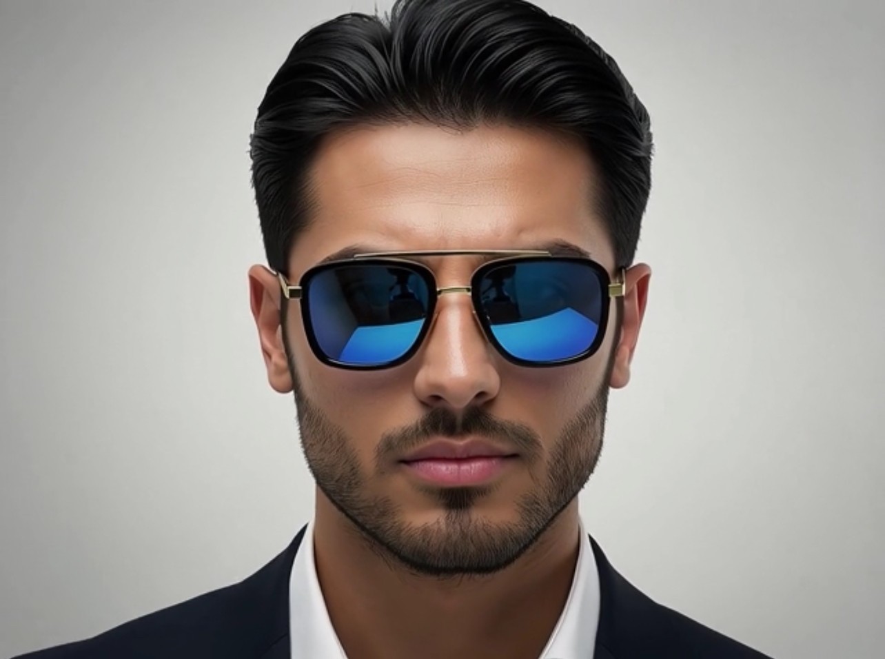 Men’s Sunglasses Square One Gold Colored Metal Frame Top Bar Oversize Shades NEW