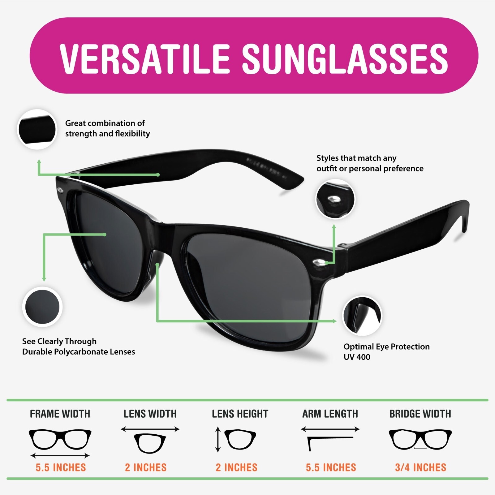 MENS WOMENS SUNGLASSES 4 Pack of GLASSES WAYFARE STYLE RETRO BLACK SUNGLASSES