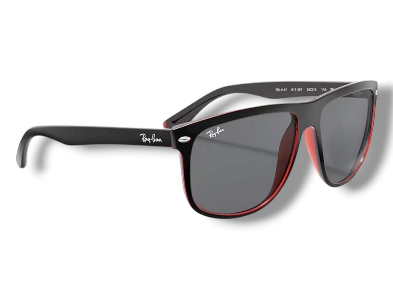 Ray Ban RB4147 617/187 Boyfriend Matte Black Solid Gray Sunglasses 60-15mm