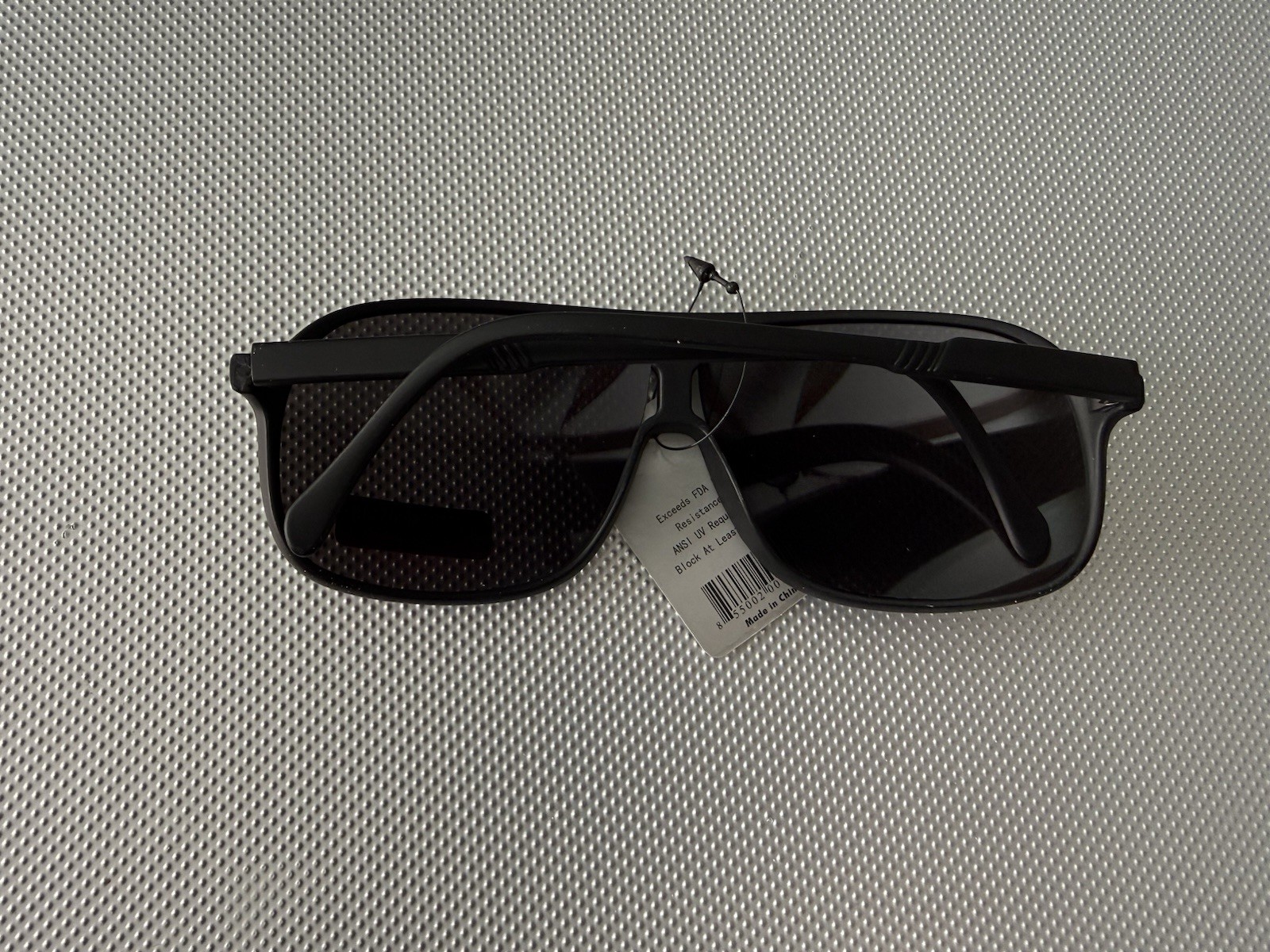 Men’s Square Sunglasses Black Plastic Frame Gray Tinted Polycarbonate Shatter A8