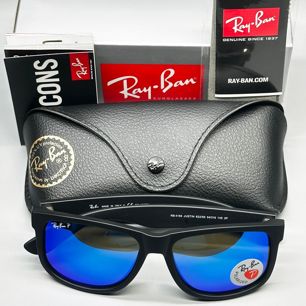 54mm Ray-Ban RB4165 622/55 Justin Black Frame Blue Polarized Lenses Sunglasses