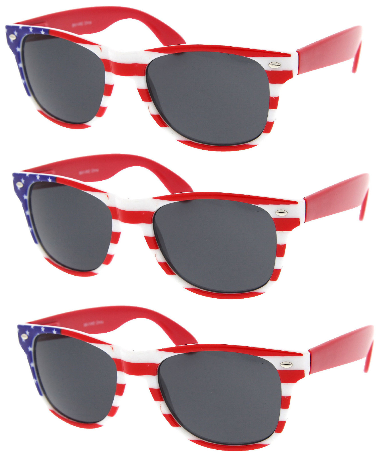 3 PAIRS USA RED WHITE American US Flag Retro 80’s Sunglasses United States lot
