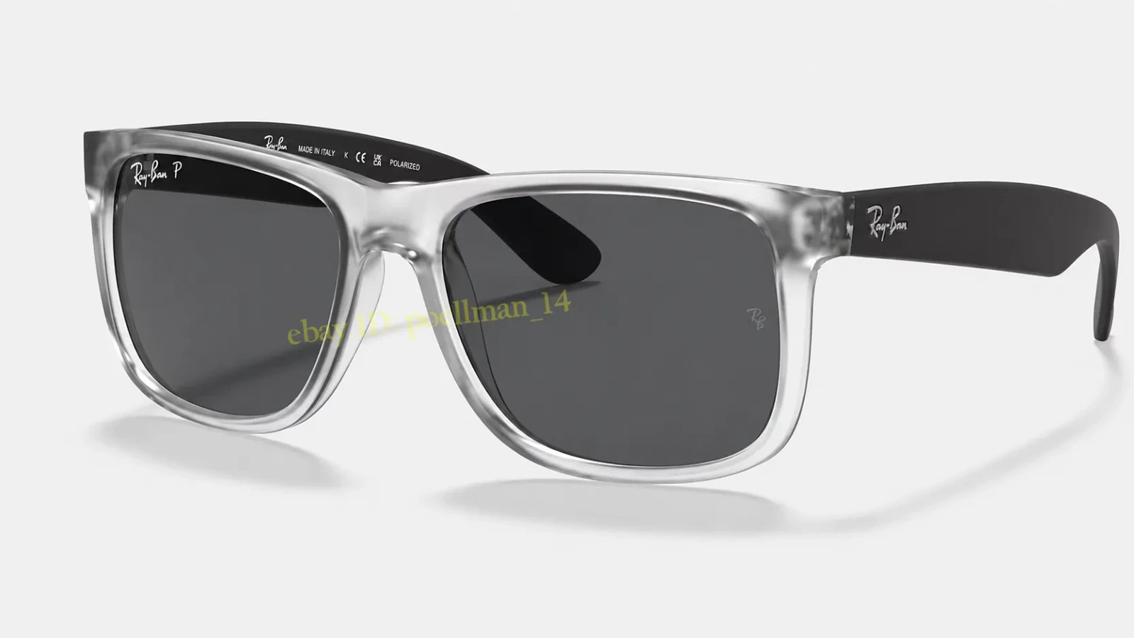 Ray-Ban RB4165 Justin Polarized Grey Matte Transparent Square Sunglasses 54mm 3P