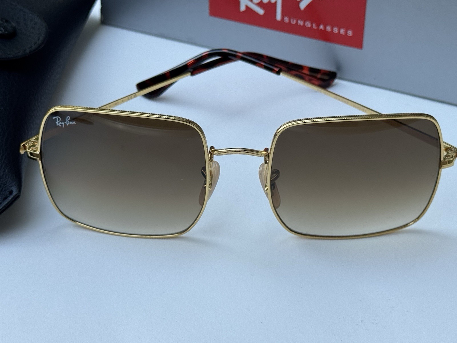 NEW Ray-Ban RB1971 9147/51 SQUARE CLASSIC Polished Gold Grad Brown Sunglasses 54