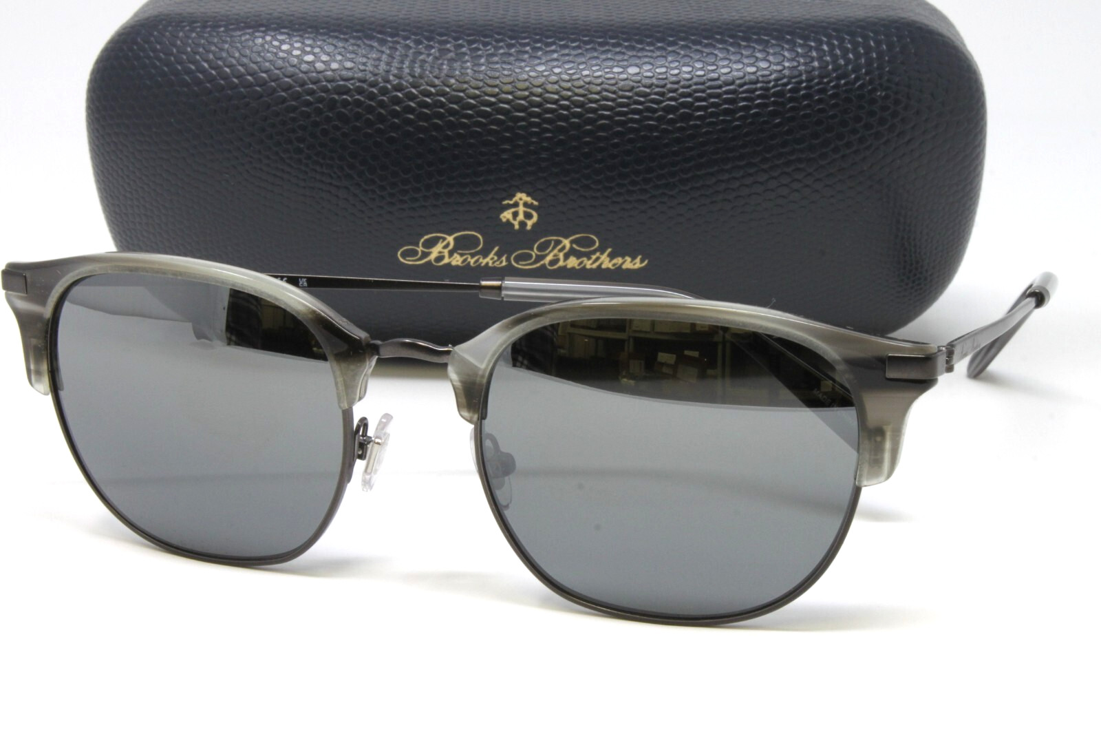 Brooks Brothers Men’s Sunglasses Square Metal Matte Gunmetal Grey Horn NEW!