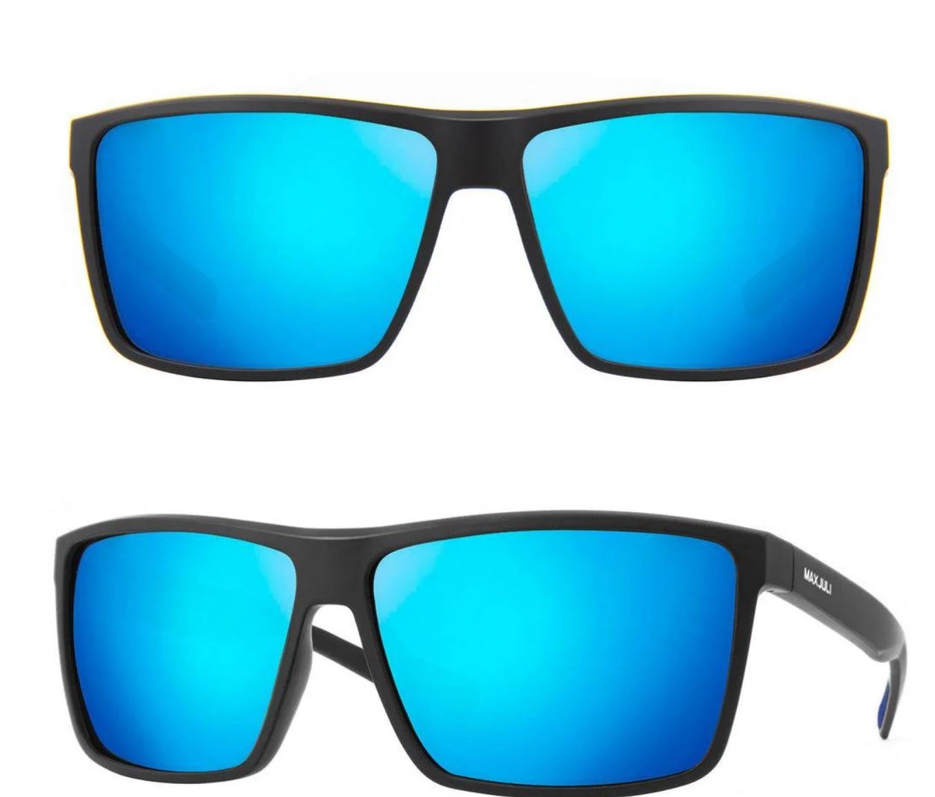 Men’s XXL Wide Fit Polarized Square Sunglasses TR90 Matte Black Blue Mirror Lens