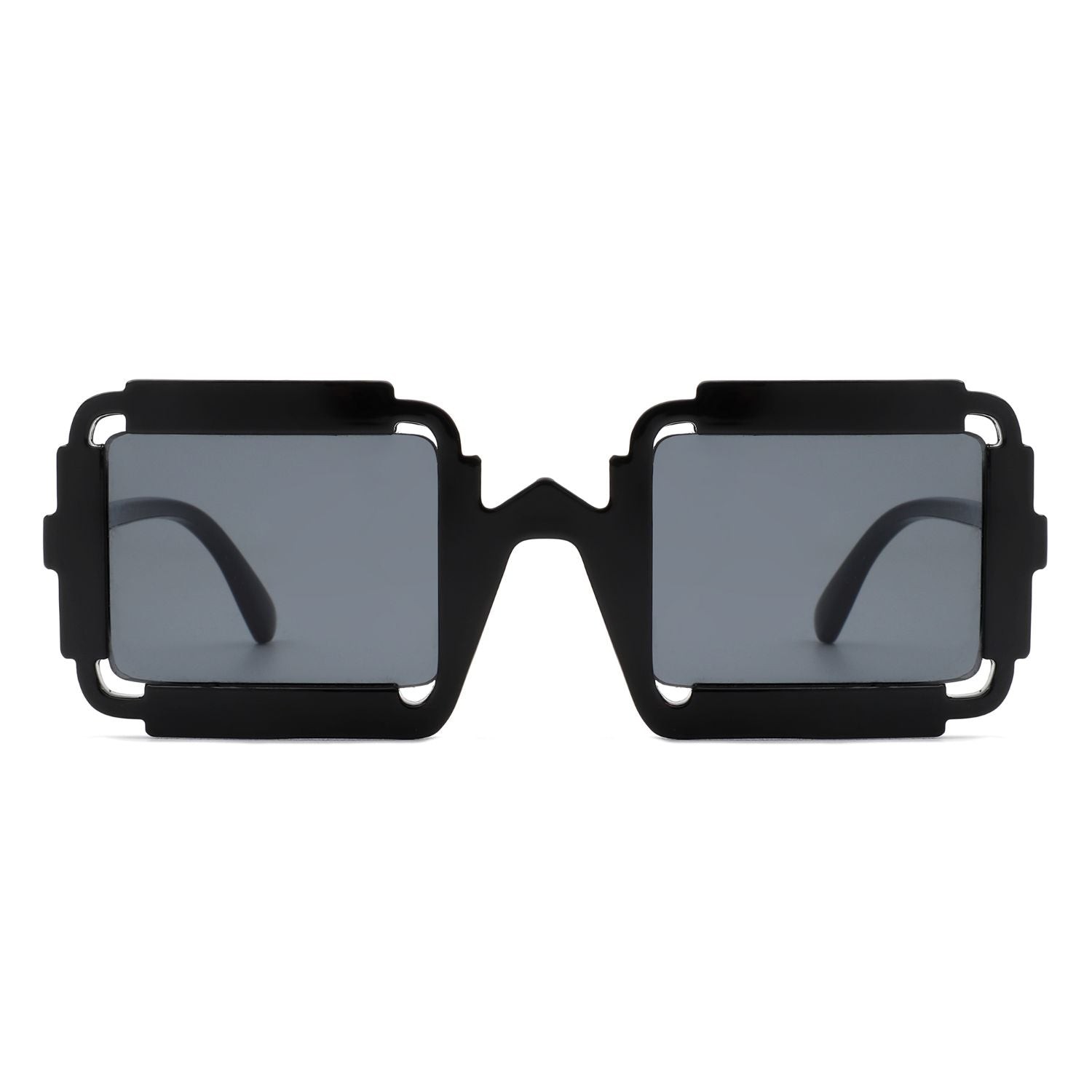 Bold Avant-garde Design Edgy Geometric Square Black Sunglasses Mens Womens