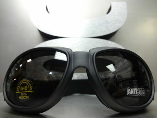 Men PADDED MOTORCYCLE RIDING GOGGLES with Strap Black Frame Dark Anti Fog Lens