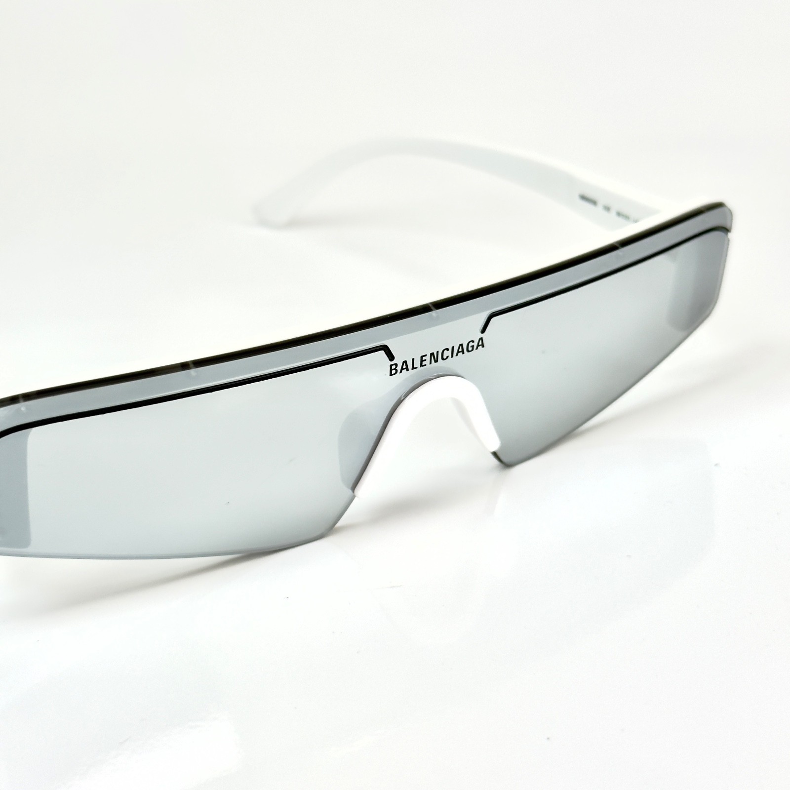 BALENCIAGA BB0003S SKI 0003 White Silver Mirrored Slim Fashion Shield Sunglasses