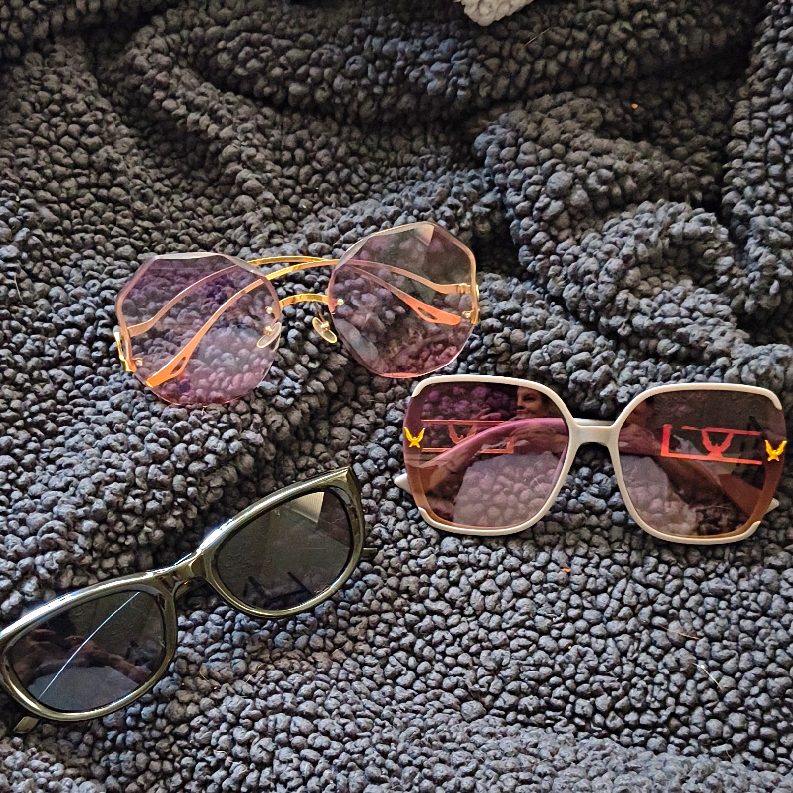 Lot of 3 Unisex Rectangle Wrap Sunglasses Pink Plastic Frame Tinted Lenses