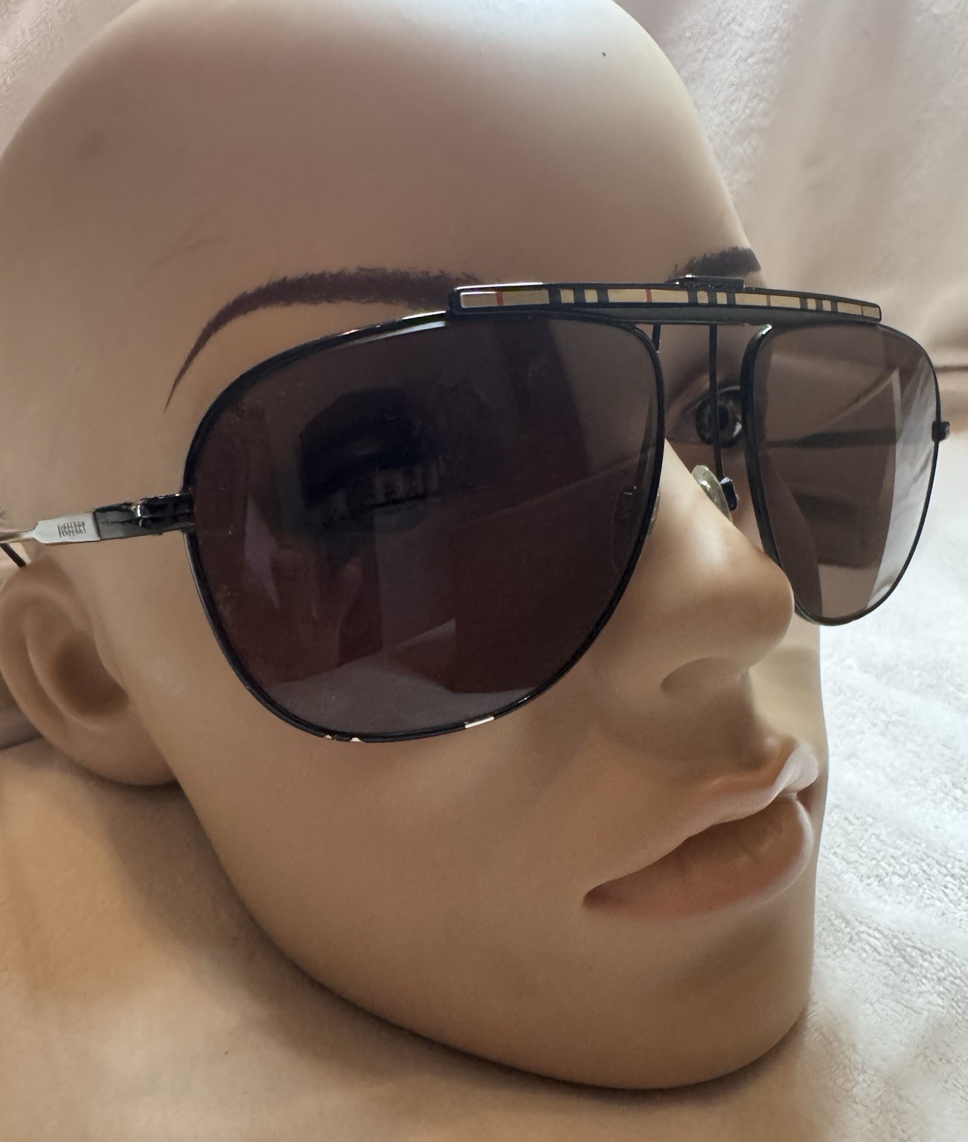 AUTHENTIC BURBERRY Sunglasses B 3121 Square Irregular Black Aviator Check BE3121