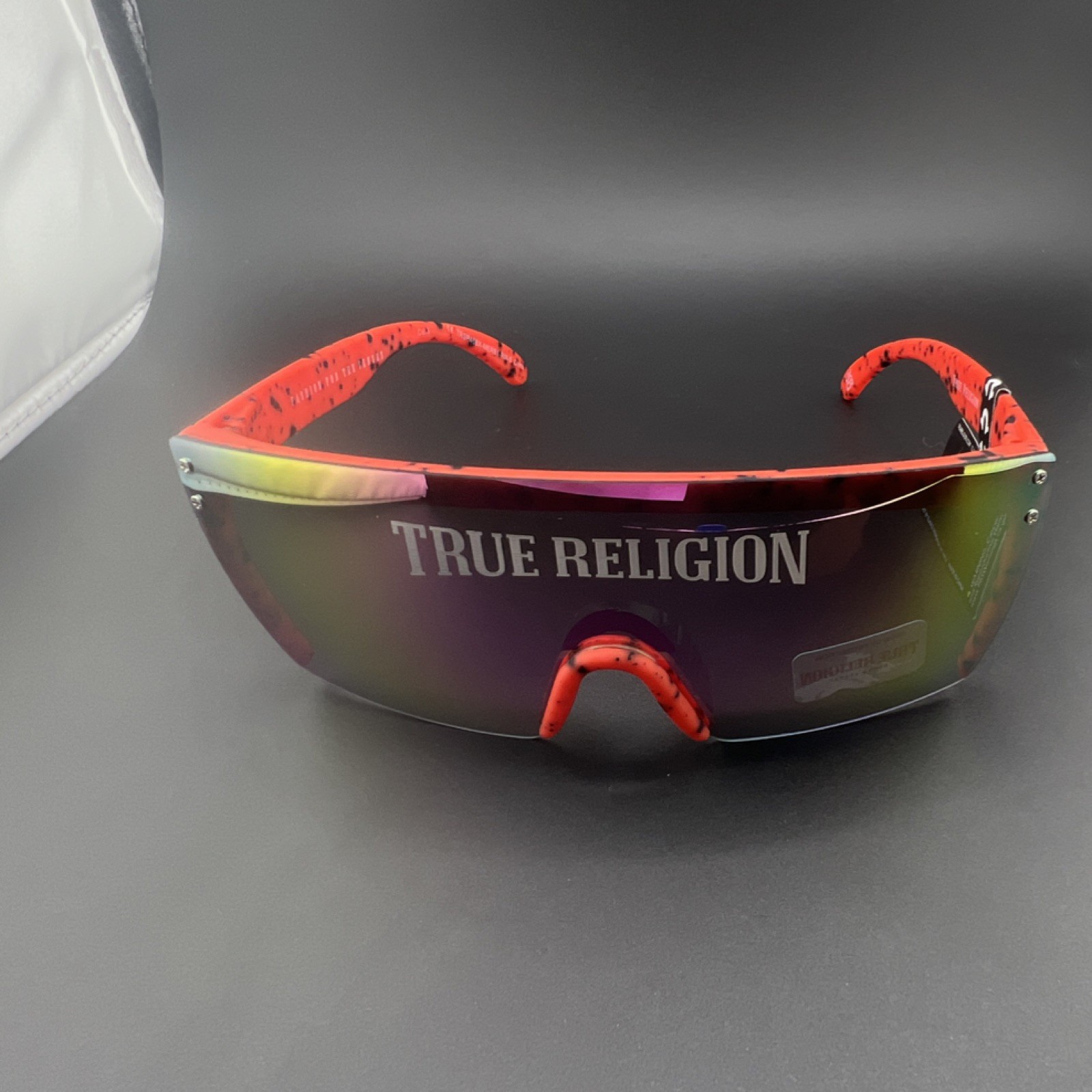 True Religion Red Speckled Oversized Shield Sunglasses Mirrored Multicolor