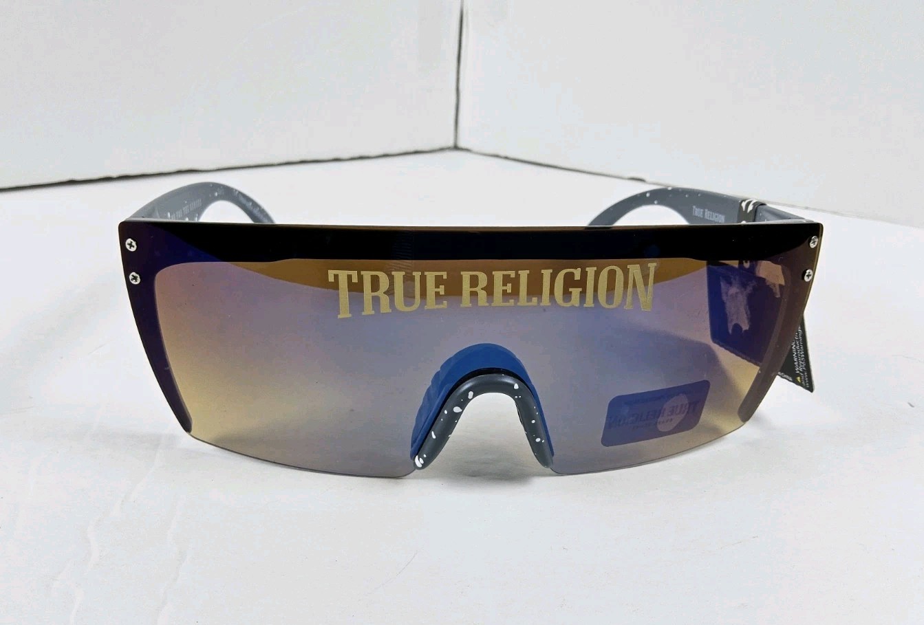True Religion 100% UV Protection Logo Shield Speckle Reflective Sunglasses