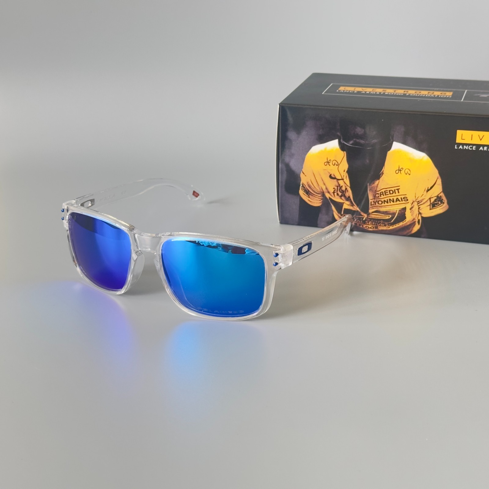 Oakley Holbrook OO9102 Polarized Sunglasses Clear Frame Lake Blue Lens