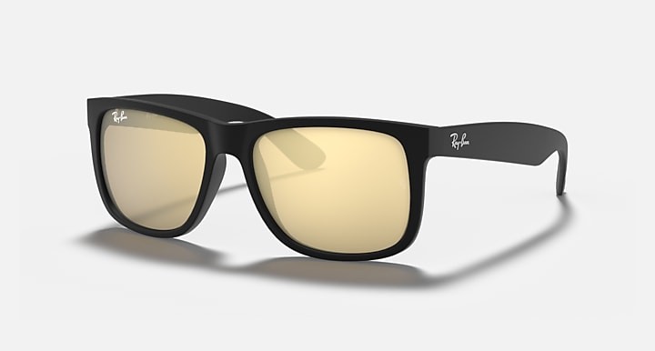 RAY-BAN RB4165 JUSTIN SUNGLASSES, 54MM – MATTE RUBBER BLACK/GOLD MIRROR