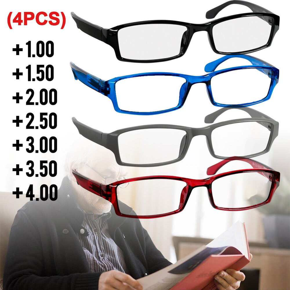 4 Pack Reading Glasses Traditional Full Frames for Men and Women 1.0~4.0